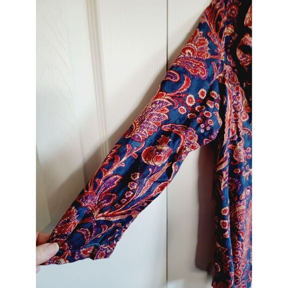 Lauren Ralph Lauren L‎ Top Women's Blue Red Floral Blouse Boho Romantic Ruffles - Picture 4 of 7